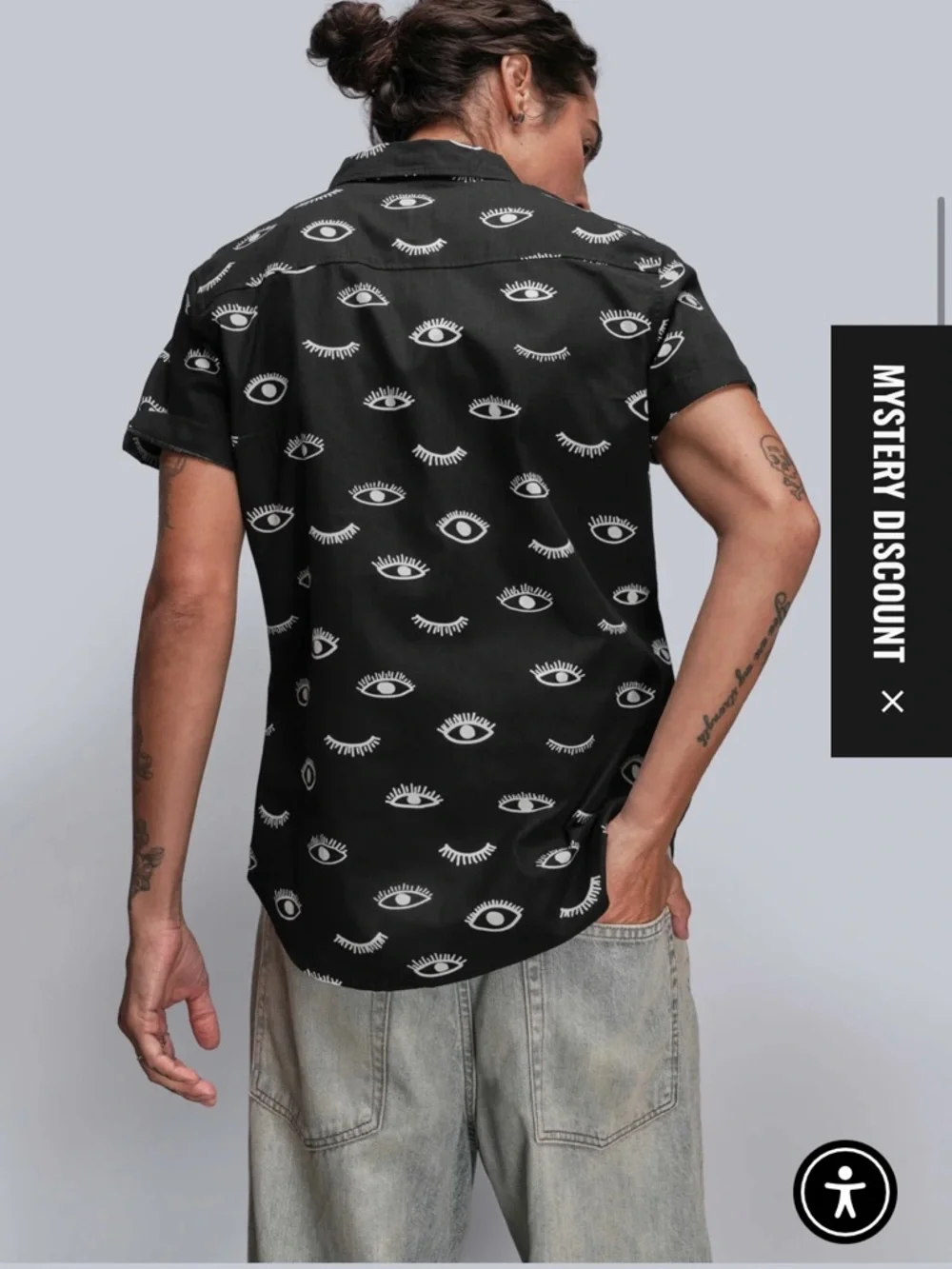 Wildfang Black Short-Sleeve Button-Down Shirt with White Eye Print - Picture 3 of 3